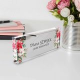 Kişiye Özel Çiçekli Masa Isimliği, Çiçek Desenli Hediye Ofis Dekoratif Masa Üstü Isimlik - Şeffaf - 20 X 8 cm