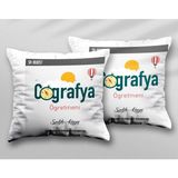 Kişiye Özel Coğrafya Öğretemeni Pusula Iki Adet Iki Tarafı Baskılı Yıkanabilir Yastık Kırlent Kılıfı - Krem - 43x43