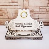 Kişiye Özel Dekoratif Ahşap Saatli Masa İsimliği