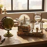 Kişiye Özel Dekoratif Dünya Küresi Kum Saati ve Eiffel Kuleli Kar Küresi Vintage Masaüstü Ofis Deko