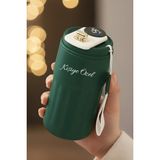 Kişiye Özel Dijital Isı Göstergeli Paslanmaz 304 Haki Çelik Bardak Termos Mug Kupa 400ML - Haki Yeşil