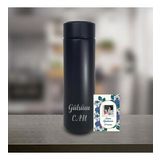 Kişiye Özel Dijital Sıcaklık Göstergeli Süzgeçli Siyah Termos 450 Ml HK2117