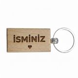 Kişiye Özel Dikdörtgen Ahşap Anahtarlık – İsminiz ve Kalp Yazılı Lazer Gravür Anahtarlık – Romantik Özel Tasarım Hediye