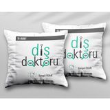 Kişiye Özel Diş Doktoru Diş Iki Adet Iki Tarafı Baskılı Yıkanabilir Yastık Kırlent Kılıfı - Krem - 43x43