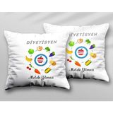 Kişiye Özel Diyetisyen Tm Iki Adet Iki Tarafı Baskılı Yıkanabilir Yastık Kırlent Kılıfı - Krem - 43x43