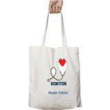 Kişiye Özel Doktor Kalp Steteskop Iki Tarafı Kalıcı Baskılı Yıkanabilir Okul Plaj Omuz Bez Çantası