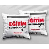 Kişiye Özel Eğitim Kordinatörü Iki Adet Iki Tarafı Baskılı Yıkanabilir Yastık Kırlent Kılıfı - Krem - 43x43