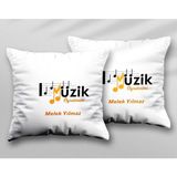 Kişiye Özel En Çok Satılan Müzik Iki Adet Iki Tarafı Baskılı Yıkanabilir Yastık Kırlent Kılıfı - Krem - 43x43