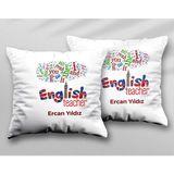 Kişiye Özel English Teacher Big Iki Adet Iki Tarafı Baskılı Yıkanabilir Yastık Kırlent Kılıfı - Krem - 43x43