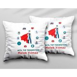 Kişiye Özel Erkek Acil Tıp Teknisyeni Iki Adet Iki Tarafı Baskılı Yıkanabilir Yastık Kırlent Kılıfı - Krem - 43x43