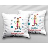 Kişiye Özel Erkek Doktor Iki Adet Iki Tarafı Baskılı Yıkanabilir Yastık Kırlent Kılıfı - Krem - 43x43