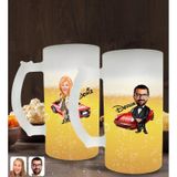 Kişiye Özel Erkek ve Kadın Patron Karikatürlü 2’li Buzlu Cam Bira Bardağı 50cl-1