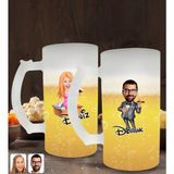 Kişiye Özel Erkek ve Kadın Patron Karikatürlü 2’li Buzlu Cam Bira Bardağı 50cl-3