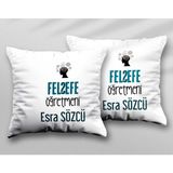 Kişiye Özel Felsefe Öğretmeni Kf Iki Adet Iki Tarafı Baskılı Yıkanabilir Yastık Kırlent Kılıfı - Krem - 43x43