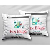 Kişiye Özel Fen Bilgisi Öğretmeni Lmb Iki Adet Iki Tarafı Baskılı Yıkanabilir Yastık Kırlent Kılıfı - Krem - 43x43