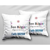 Kişiye Özel Fen Bilgisi Öğretmeni Tp Iki Adet Iki Tarafı Baskılı Yıkanabilir Yastık Kırlent Kılıfı - Krem - 43x43