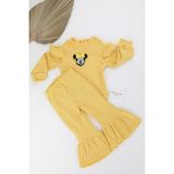 Kişiye Özel Fırfır Uzun Kol Bluz-Fırfır Pantolon Ribana Takım - 3 - 6 Ay - Sarı
