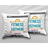 Kişiye Özel Fitness Eğitmeni Iki Adet Iki Tarafı Baskılı Yıkanabilir Yastık Kırlent Kılıfı - Krem - 43x43