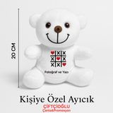 Kişiye Özel Fotoğraf ve Yazı Baskılı Sevgiliye Hediye 21CM Peluş Ayıcık - Beyaz