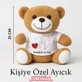 Kişiye Özel Fotoğraf ve Yazı Baskılı Sevgiliye Hediye 21CM Peluş Ayıcık - Kahverengi