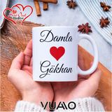 Kişiye Özel Fotoğraflı ve Isimli , Kalpli Kupa Bardak - Resim Baskılı Hediye Kupa Bardağı - 010 - Beyaz