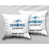 Kişiye Özel Gayrimenkul Danışmanı Iki Adet Iki Tarafı Baskılı Yıkanabilir Yastık Kırlent Kılıfı - Krem - 43x43