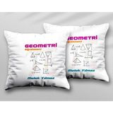Kişiye Özel Geometri Öğretmeni Iki Adet Iki Tarafı Baskılı Yıkanabilir Yastık Kırlent Kılıfı - Krem - 43x43