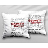 Kişiye Özel Geometri Öğretmeni Kenar Iki Adet Iki Tarafı Baskılı Yıkanabilir Yastık Kırlent Kılıfı - Krem - 43x43