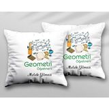 Kişiye Özel Geometri Öğretmeni Temalı Iki Adet Iki Tarafı Baskılı Yıkanabilir Yastık Kırlent Kılıfı - Krem - 43x43