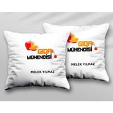 Kişiye Özel Gıda Mühendisi Iki Adet Iki Tarafı Baskılı Yıkanabilir Yastık Kırlent Kılıfı - Krem - 43x43