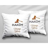 Kişiye Özel Hakim Tokmak Iki Adet Iki Tarafı Baskılı Yıkanabilir Yastık Kırlent Kılıfı - Krem - 43x43
