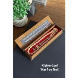 Kişiye Özel Harf ve Notlu Ahşap Kutuda Kedi Gözü Tesbih