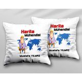 Kişiye Özel Harita Mühendisi Kask Iki Adet Iki Tarafı Baskılı Yıkanabilir Yastık Kırlent Kılıfı - Krem - 43x43