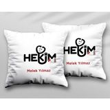Kişiye Özel Hekim Kan Iki Adet Iki Tarafı Baskılı Yıkanabilir Yastık Kırlent Kılıfı - Krem - 43x43