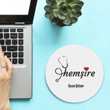 Kişiye Özel Hemşire Temalı Yuvarlak Mousepad - Beyaz