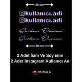 Kişiye Özel İnstagram Logolu Kullanıcı Adı Ve Isim Soy Isim Sticker 20 Cm-Hologram 4 Adet