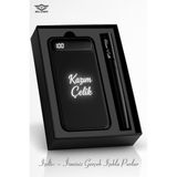 Kişiye Özel Isim Baskılı Kalem Işıklı Isme Özel Baskılı Powerbank 10000MAH Business Set Hızlı Şarj - Siyah