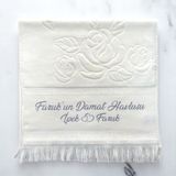 Kişiye Özel Isim Işlemeli Kadife Etamin Çeyizlik Söz Damat Havlusu - Gri-GR2 - 50 x 90 cm