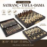 Kişiye Özel İsim Yazılabilir Lüks Ahşap 3'ü 1 Arada Satranç Dama Tavla Seti 34cm Premium Oyun Takımı