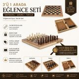 Kişiye Özel İsim Yazılabilir Lüks Ahşap Katlanabilir 3ü 1 Arada Premium Satranç Dama Tavla Seti 34cm