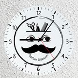 Kişiye Özel İsimli Berber Cam Duvar Saati 30 cm - Vintage Kuaför Salonu Dekoratif Saat