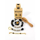 Kişiye Özel İsimli-Emzik 0-6 Aylık-Emzik Askısı Zinciri-Anahtarlık-Künye Bileklik Metal Su Nem İle Temas Ettirmeyiniz-Bebek Fırçası Keçi Kılı-Bebek Anı Küpü Ahşap Pürüsüz