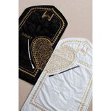 Kişiye Özel Isimli Eşli Çift Seccadesi Kadife Çeyizlik Kalpli Seccade Bohçalık Hediyelik Set - Siyah - Krem - 118 x 67 cm