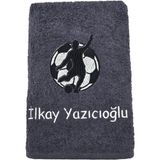 Kişiye Özel İsimli Futbolcu Nakışlı Antrenman Havlusu – Antrasit Sporcu El Havlusu 50x90 cm - Siyah - 50 x 90 cm