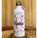 Kişiye Özel Isimli Kancalı Alüminyum Suluk Matara Çiçek Fısıltısı 600 ml - Renkli