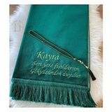 Kişiye Özel Isimli Lüx Kadife Seccade, Düz Velur Isim Nakışlı Seccade, Çeyizlik Hediyelik Seccade - 73 x 110 cm - Yeşil
