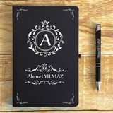 Kişiye Özel Isimli Siyah Ajanda Not Defteri ve Kalem Seti 2413B1002 - Cizgili - 21x13 cm