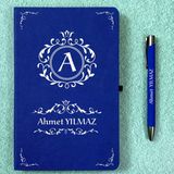Kişiye Özel Isimli Siyah Ajanda Not Defteri ve Kalem Seti 2413B1002 - Lacivert - Cizgili - 21x13 cm