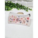 Kişiye Özel İsme Özel Bez Kalemlik Mavi Yaprak ve Pembe Çiçek Desenli Mini Organizer