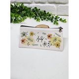 Kişiye Özel İsme Özel Bez Kalemlik Mavi Yaprak ve Renkli Çiçek Desenli Mini Organizer